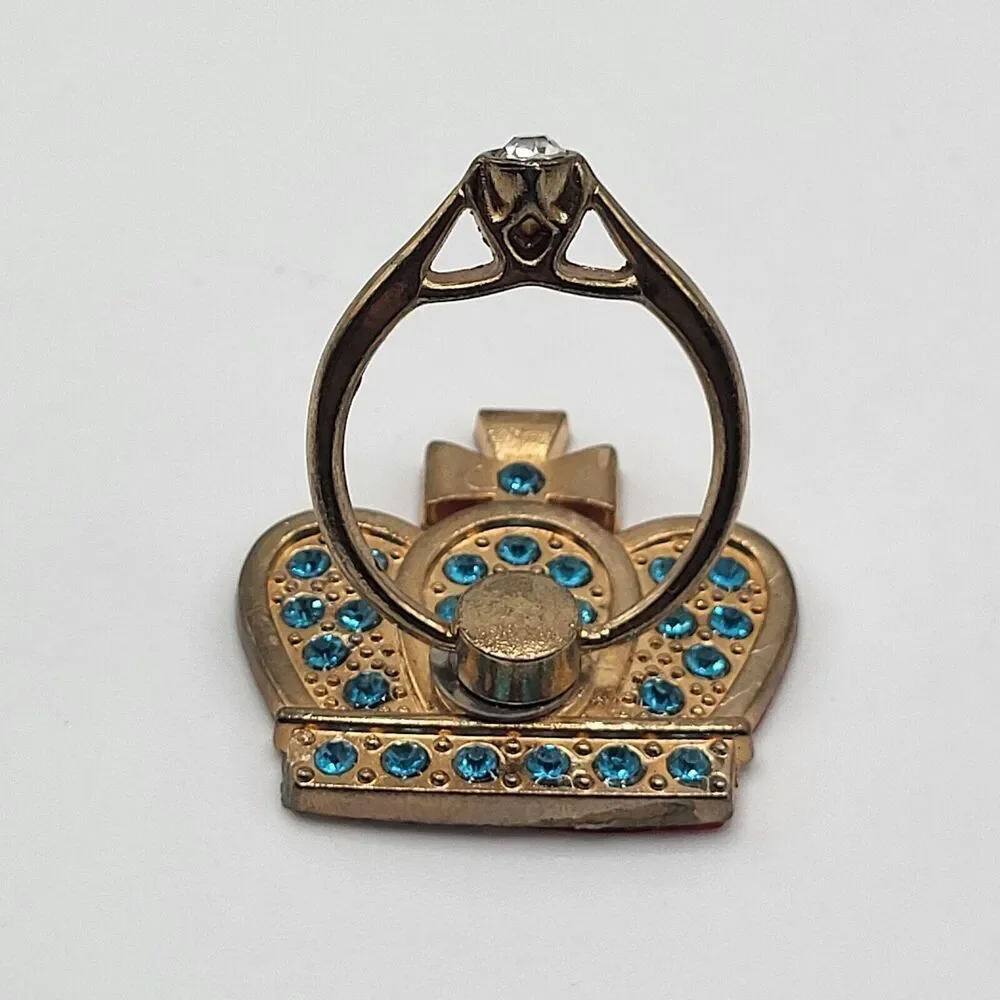 Goldtone Crown Ring Rhinestone Cellphone Hand Loop 1.25in